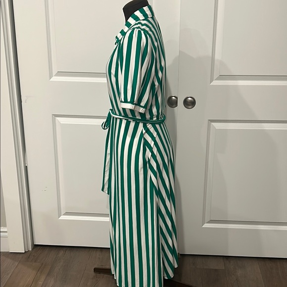 Boden Libby Green Stripe Button Down Shirtdress Tie Belt Dress Midi Size 12R - Picture 5 of 11
